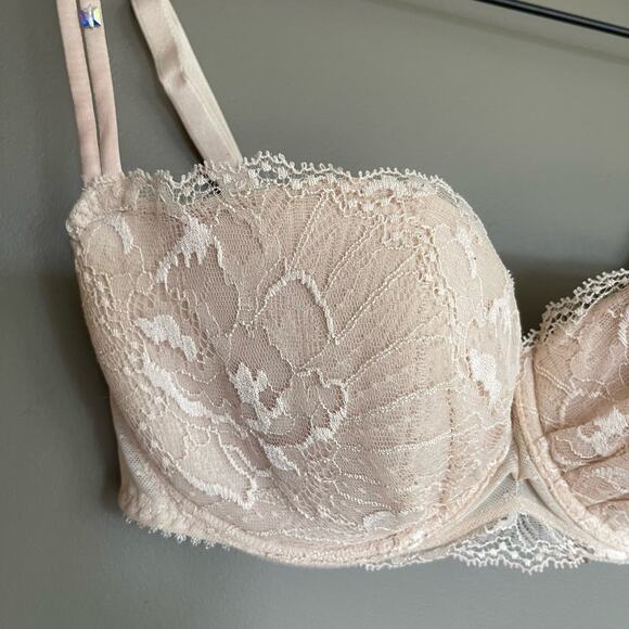 Maison Lejaby Lace Underwired‎ Lightly Padded Balconette Bra Cream Size US 30E - Picture 7 of 16